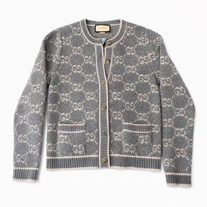 Gucci Gray Women's Sweater cardigan with gold buttons missing 1 button